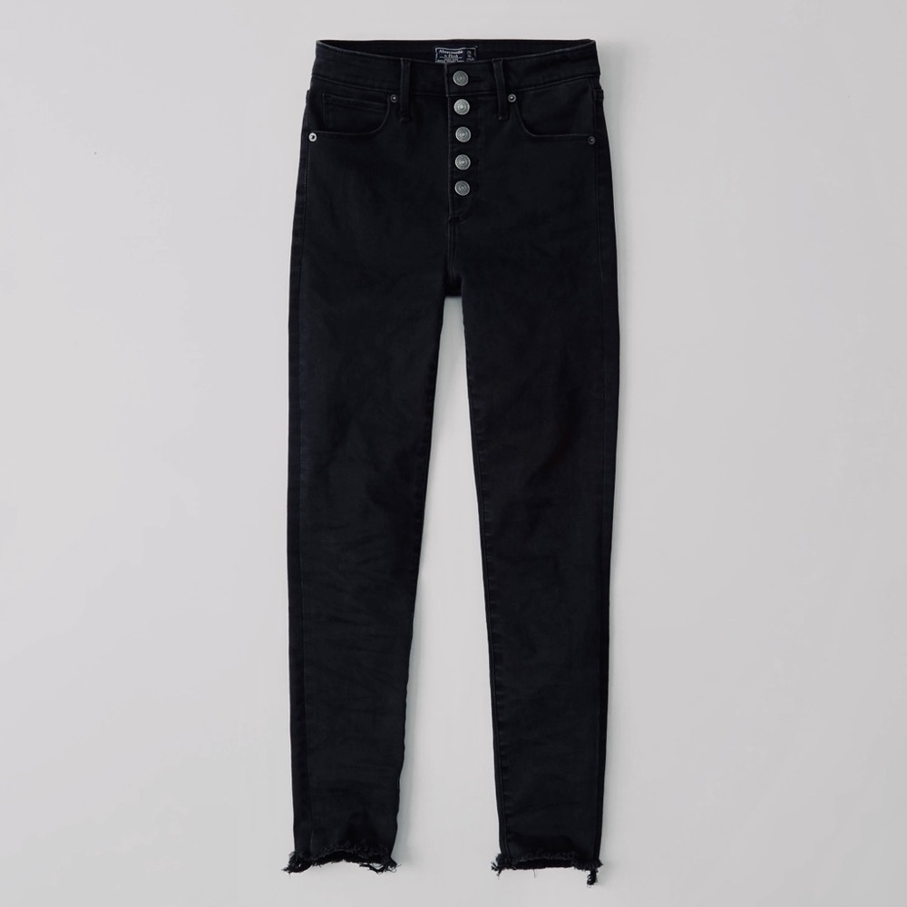 Abercrombie & Fitch High Rise Super Skinny Button Front Jeans - Black 27 Long